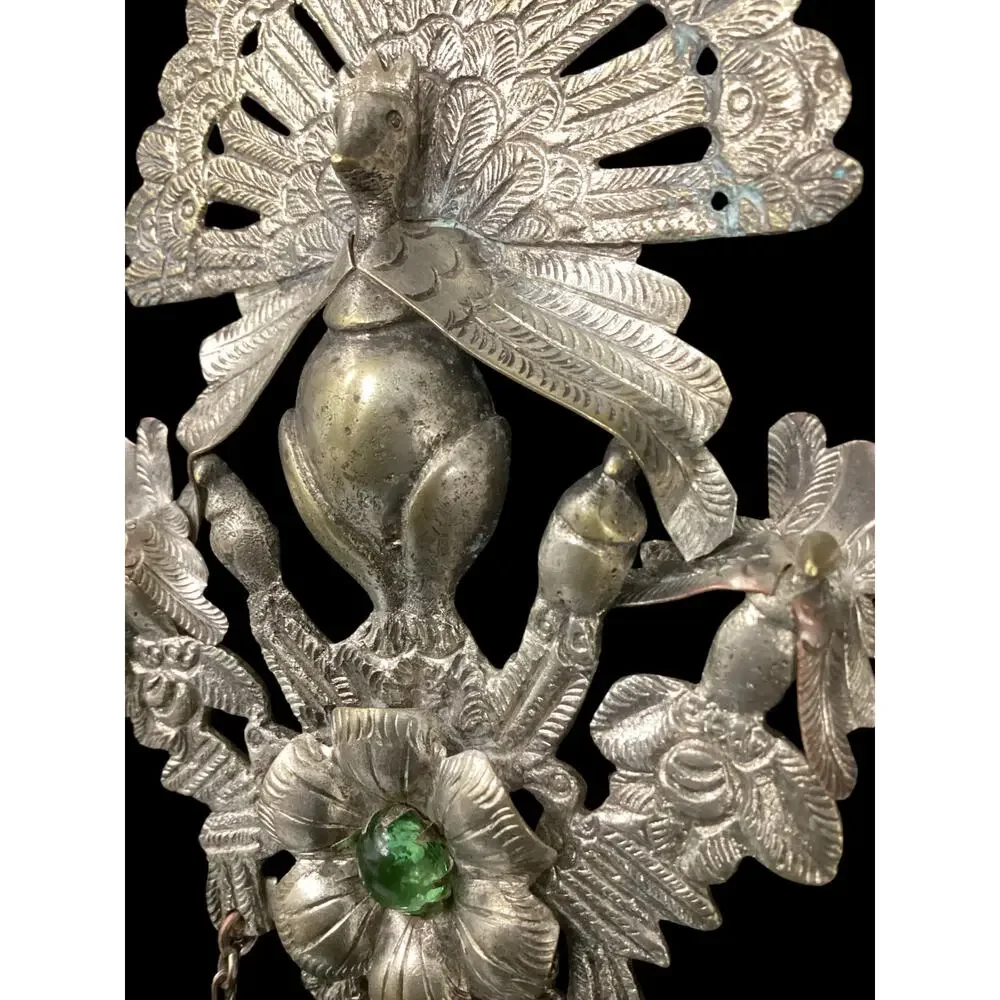 Gorgeous Rare Vintage Metal Shawl Brooch Peacock Peruvian Colonial Tupu Pin